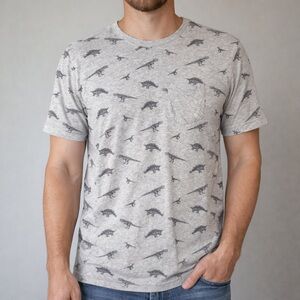 Dinosaur Print Men's Shirt, Aritstry in Motion size M, Tshirt with breast pocket